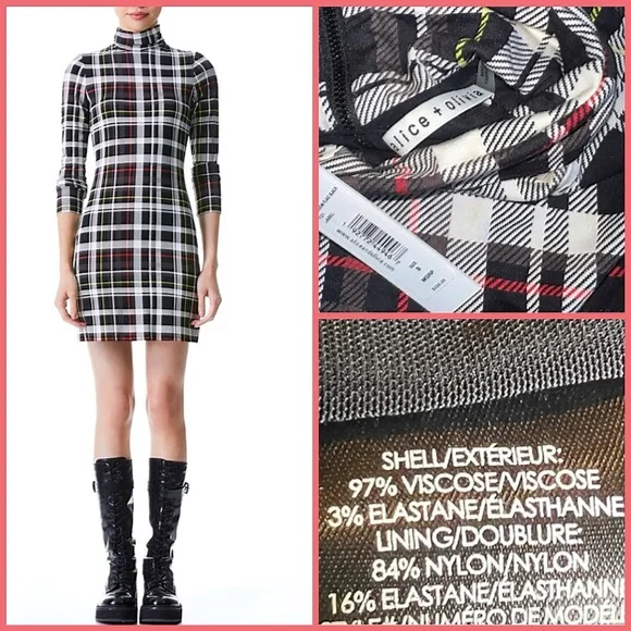 Alice + Olivia Delora Plaid Fitted Black White Multi Mini Dress - Picture 16 of 17